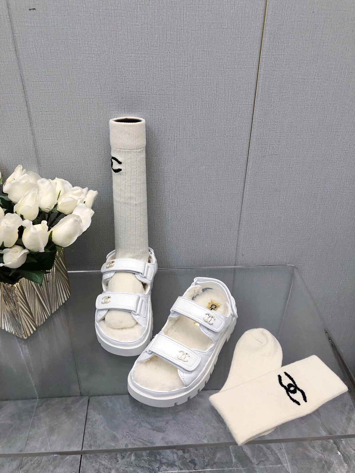 CHANEL DAD SANDAL WHITE LAMBSKIN