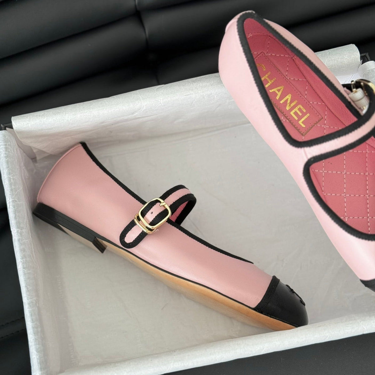 CHANEL Double C Marry Jane Shoes Light Pink Lambskin